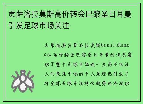 贡萨洛拉莫斯高价转会巴黎圣日耳曼引发足球市场关注